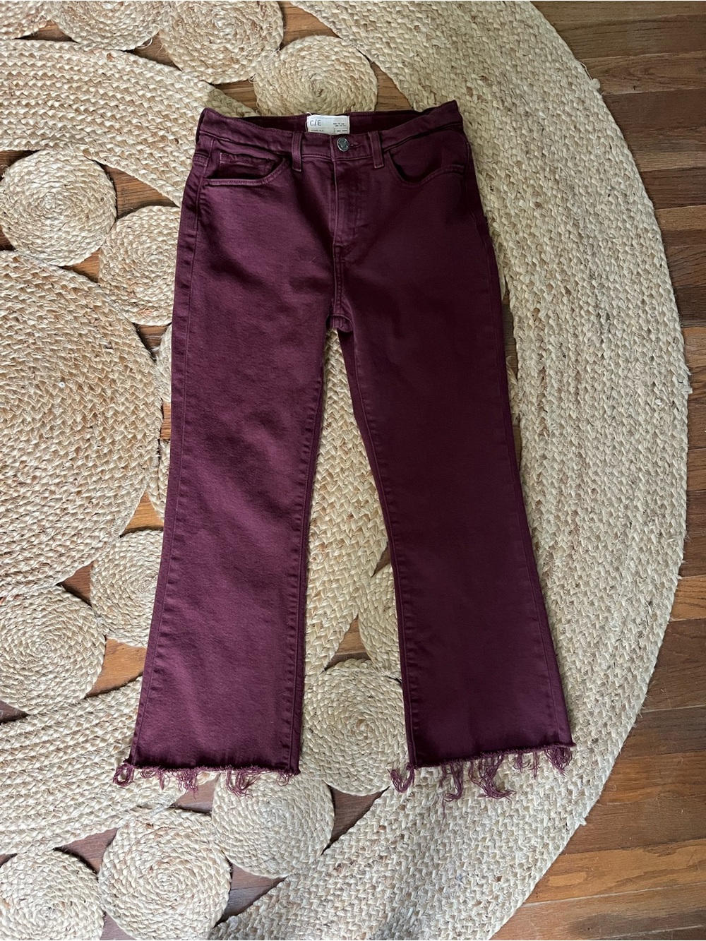 Current/Elliott Burgundy Frayed-Hem Cropped Jeans